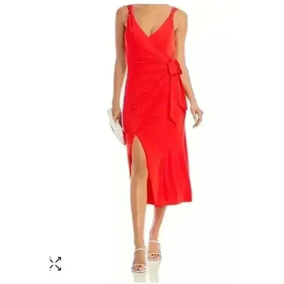 NWT Cinq à Sept Delia Sleeveless Faux Wrap Dress Women's 6 Red Chili Peppers - Picture 3 of 15
